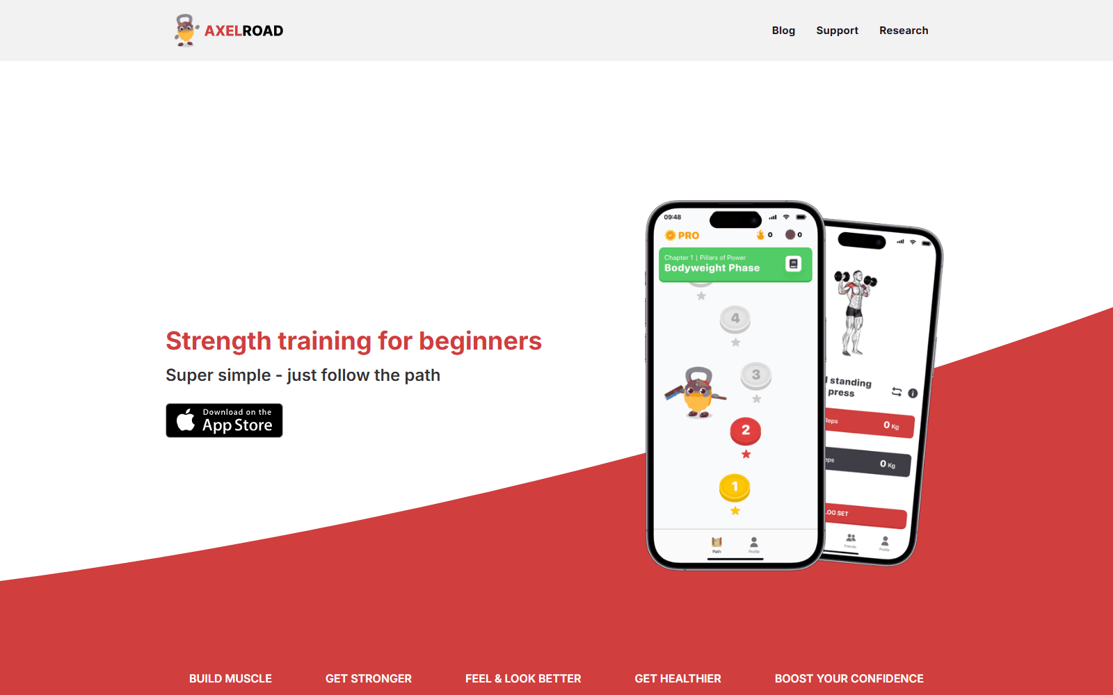 Axelroad strength training website shown within an art-directed browser frame