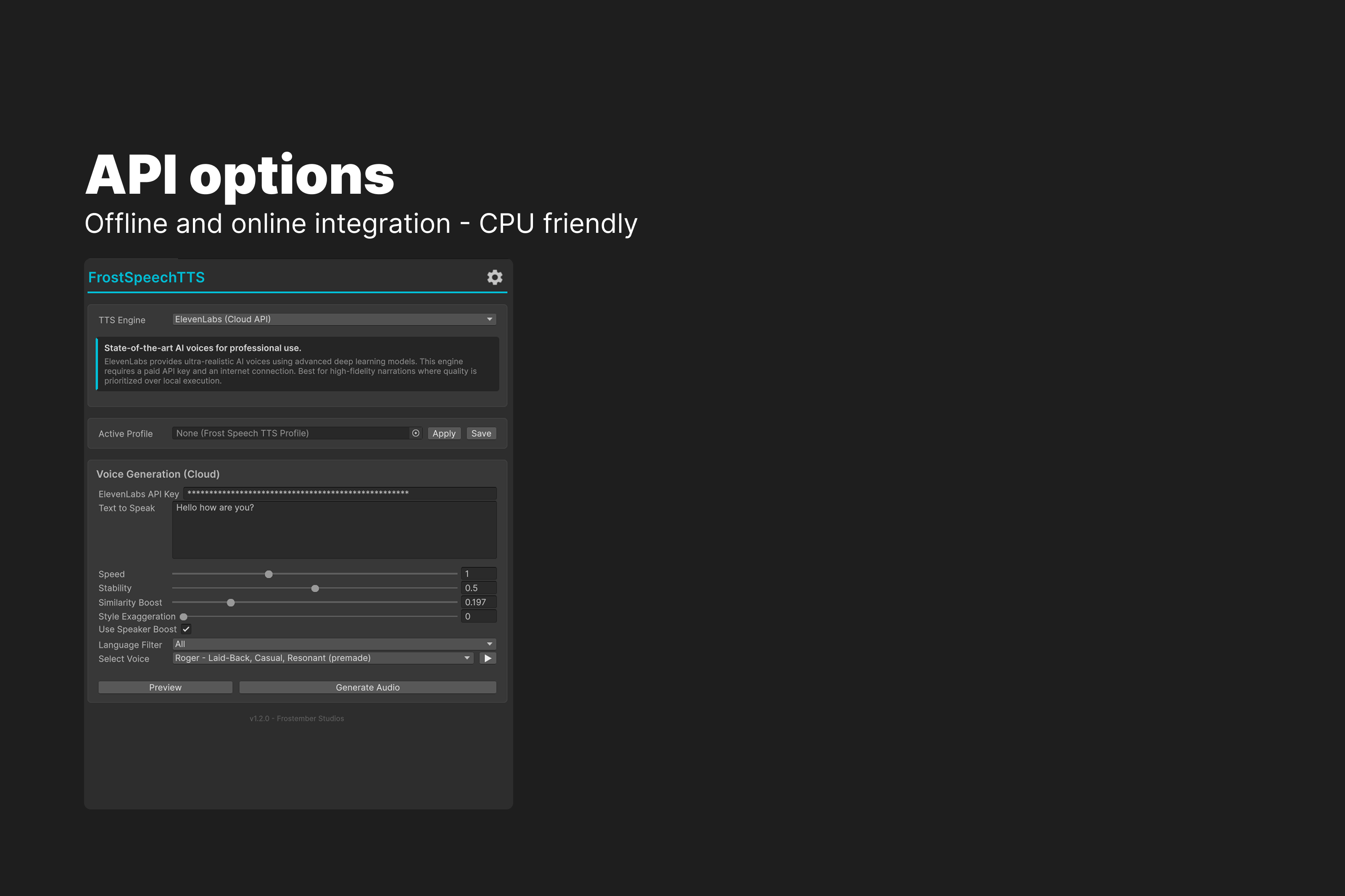 FrostSpeech TTS - Offline AI Text-to-Speech for Unity
